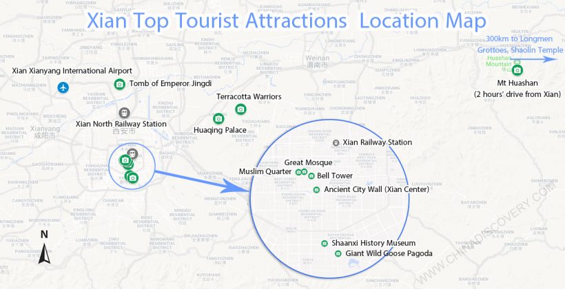 Xian Top Attractions Location Map